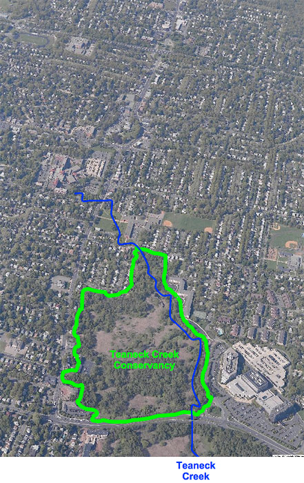 Arial photograph of Teaneck Creek Conservancy wetlands and surrounding urban land use. (Photo courtesy of Bergen County Parks Department.)